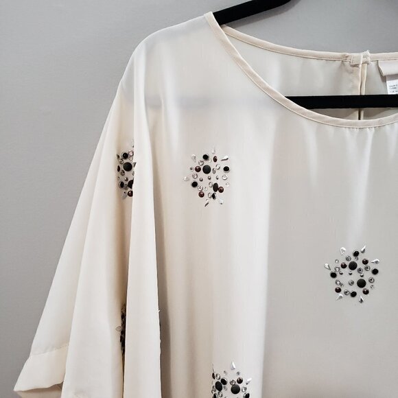 H&M Studded Shawl Top Sz M Beige Tan Nude - Picture 4 of 9